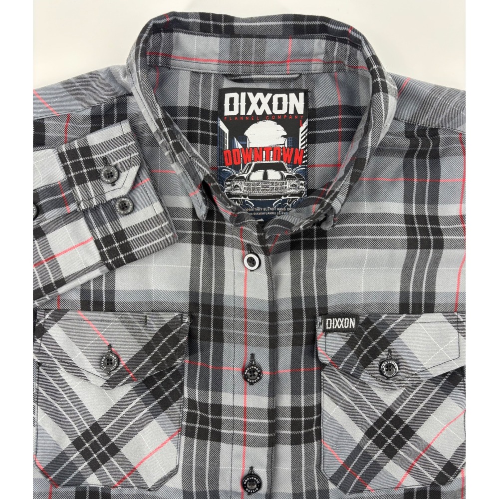 Dixxon Flannel Shirt Downtown Men's Large Grey Plaid Long Sleeves